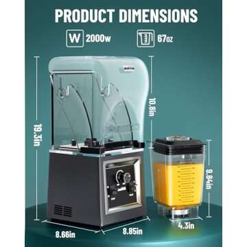 Wantjoin Professional Grade Blender - Soundproof & Quiet Commercial Blenders, Removable Shield, 2000W Watte, 67 Oz Capacity - Perfect for Kitchen, Fruits, Shakes, Smoothies, and Frozen Drinks(Gray)