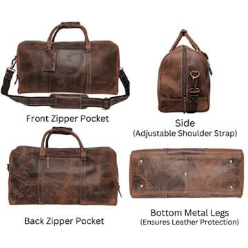 Handmade Leather Carry On Bag - Airplane Underseat Travel Duffel Bags By Rustic Town (Mulberry) Medium