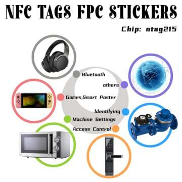 20 pcs NFC Tags NTAG215 FPC Tags Flexible Smart NFC Nail Stickers NFC Electronic Tag NFC Key Tags Waterproof Programmable RFID Asset Tag 10mm Round