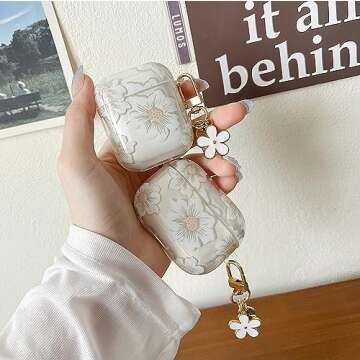 MINSCOSE Compatible with AirPods Pro 2 Clear Case,Cute Cartoon Flower Pattern Design with Floral Keychain,Soft TPU Protective Shockproof Case for Airpods Pro 2nd Generation for Girls Women-White