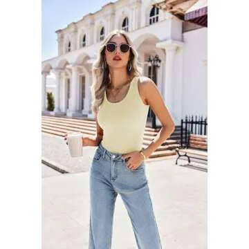 Zeagoo Womens Tank Tops 2025 Scoop Neck Ribbed Sleeveless Top Casual Basic Slim Fitted Knit Cami Tee Shirts Beige