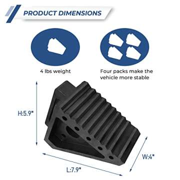 HOXWELL Solid Heavy Duty Rubber Wheel Chocks 4 Packs, Premium Wheel Stopper for Car, Travel Trailers...