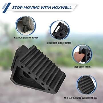 HOXWELL Solid Heavy Duty Rubber Wheel Chocks 4 Packs, Premium Wheel Stopper for Car, Travel Trailers, RV, Truck, and ATV(4 pcs, Black) 8" x 4" x 6"