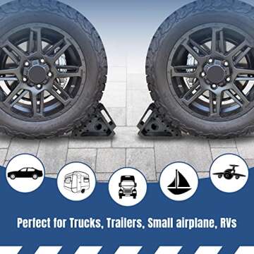 HOXWELL Solid Heavy Duty Rubber Wheel Chocks 4 Packs, Premium Wheel Stopper for Car, Travel Trailers, RV, Truck, and ATV(4 pcs, Black) 8" x 4" x 6"