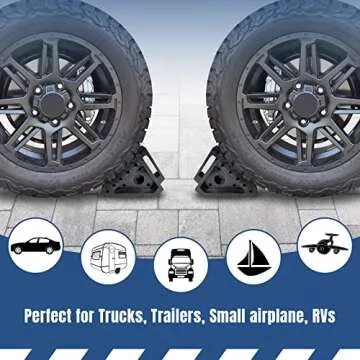 HOXWELL Solid Heavy Duty Rubber Wheel Chocks 4 Packs, Premium Wheel Stopper for Car, Travel Trailers, RV, Truck, and ATV(4 pcs, Black) 8" x 4" x 6"