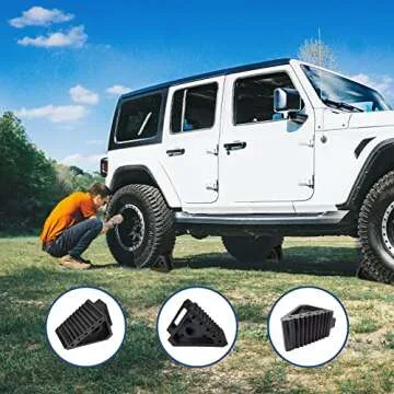 HOXWELL Solid Heavy Duty Rubber Wheel Chocks 4 Packs, Premium Wheel Stopper for Car, Travel Trailers, RV, Truck, and ATV(4 pcs, Black) 8" x 4" x 6"