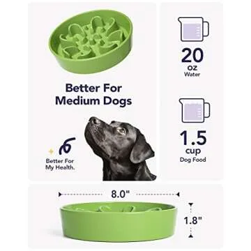 LE TAUCI Slow Feeder Dog Bowls Ceramic, 1.5 Cups Slow Eater Bowl for Dogs, Puppy Slow Feeder Bow for Fast Eaters, Dog Dishes to Slow Down Eating, Puzzle Dog Food Bowl, Maze Dog Bowl,Clover Green