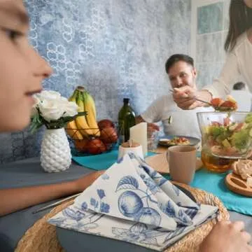 VitalCozy 24 Pcs Cloth Napkins Plants Butterfly Soft Reusable Napkin Country French Cotton Dinner Towel Decorative Washable Towels for Spring Summer Fall Party(Blue White Flower,24 Pcs)