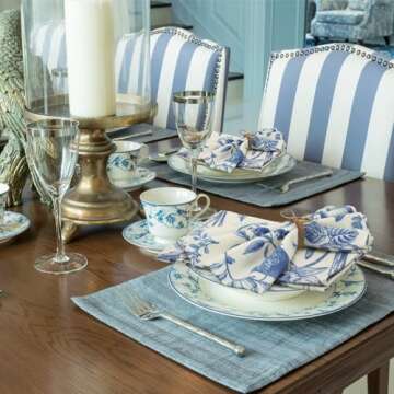 VitalCozy 24 Pcs Cloth Napkins Plants Butterfly Soft Reusable Napkin Country French Cotton Dinner Towel Decorative Washable Towels for Spring Summer Fall Party(Blue White Flower,24 Pcs)