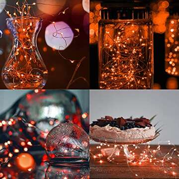Twinkle Star 33FT 100 LED Halloween Lights, Fairy String Lights, Battery Operated LED Silver Wire String Lights for Christmas Wedding Party Home Holiday Decoration, Orange 1 Pack