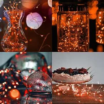 Twinkle Star 33FT 100 LED Halloween Lights, Fairy String Lights, Battery Operated LED Silver Wire String Lights for Christmas Wedding Party Home Holiday Decoration, Orange 1 Pack