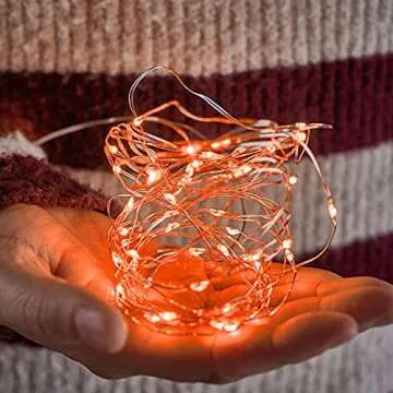 Twinkle Star 33FT 100 LED Halloween Lights, Fairy String Lights, Battery Operated LED Silver Wire String Lights for Christmas Wedding Party Home Holiday Decoration, Orange 1 Pack