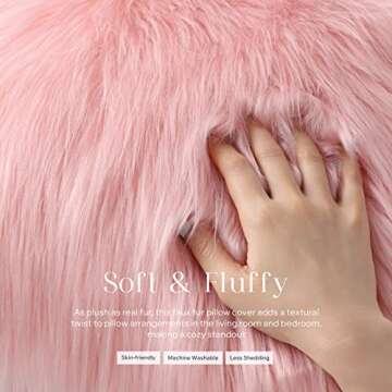 PHANTOSCOPE Pack of 2 Faux Fur Throw Pillow Covers Cushion Covers Luxury Soft Decorative Pillowcase Fuzzy Pillow Covers for Bed/Couch, Pink 18 x 18 Inches