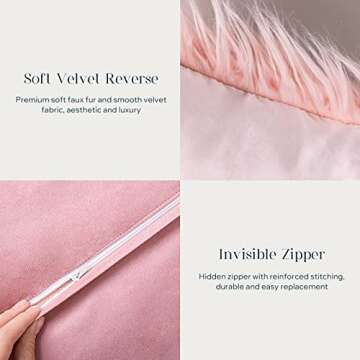 PHANTOSCOPE Pack of 2 Faux Fur Throw Pillow Covers Cushion Covers Luxury Soft Decorative Pillowcase Fuzzy Pillow Covers for Bed/Couch, Pink 18 x 18 Inches