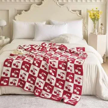 Ultra Soft Cozy Fluffy Microfiber Checkered Knitted Throw Blanket - Red 50x60 Inch