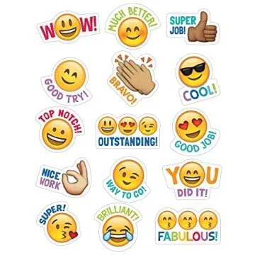 CTP Emoji Fun Rewards Stickers, Emoji Stickers for Students, Set of 75, 1” x 1” Each (Creative T...