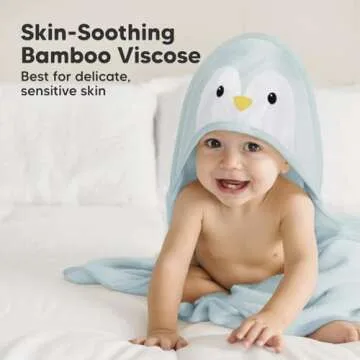 KeaBabies Baby Hooded Towel - Viscose Derived from Bamboo Baby Towel, Toddler Bath Towel, Infant Towels, Large Hooded Towel, Soft Baby Towels with Hood for Girls, Babies, Newborn Boys (Penguin)