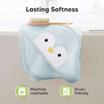 KeaBabies Baby Hooded Towel - Viscose Derived from Bamboo Baby Towel, Toddler Bath Towel, Infant Towels, Large Hooded Towel, Soft Baby Towels with Hood for Girls, Babies, Newborn Boys (Penguin)