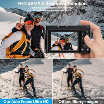 4K Digital Camera for Photography Autofocus 48MP 4K Camera with SD Card, 180° 3.0 inch Flip Screen Vlogging Camera for YouTube Video Compact Cameras with 16X Digital Zoom, Anti-Shake, 2 Batteries