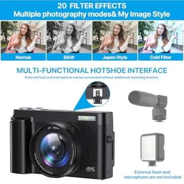 4K Digital Camera for Photography Autofocus 48MP 4K Camera with SD Card, 180° 3.0 inch Flip Screen Vlogging Camera for YouTube Video Compact Cameras with 16X Digital Zoom, Anti-Shake, 2 Batteries