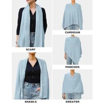 PULI Women's Versatile Knitted Shawls Scarf Poncho Sweater with Buttons Lightweight Spring Summer Fall Wraps blue