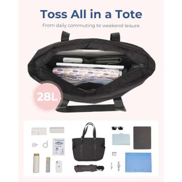 BAGSMART Tote Bag for Women with Zipper, Gym Tote with Compartments, Work Tote Nurse Dance Yoga Bag for Sport, Travel