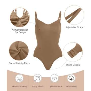 SHAPERX Bodysuit for Women Tummy Control Shapewear Seamless Sculpting Thong Body Shaper Tank Top,SZ5215-Brown-XXS/XS