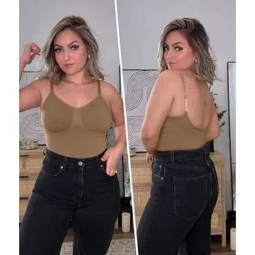 SHAPERX Bodysuit for Women Tummy Control Shapewear Seamless Sculpting Thong Body Shaper Tank Top,SZ5215-Brown-XXS/XS