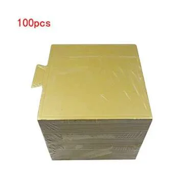 Proshopping 100 pcs 3.54"x3.54" Mini Cake Boards, Small Square Gold Mousse Cake Cardboard Set, Cupcake Cake Base, Dessert Displays Tray, Disposable Paper Coasters, for Wedding Party Cake Pastry Cup