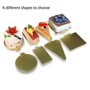 Proshopping 100 pcs 3.54"x3.54" Mini Cake Boards, Small Square Gold Mousse Cake Cardboard Set, Cupcake Cake Base, Dessert Displays Tray, Disposable Paper Coasters, for Wedding Party Cake Pastry Cup