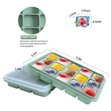 Ice Cube Trays Set of 2, Easy Release 15 Flexible Silicone Ice Cube Molds with Removable Lid Reusabl...