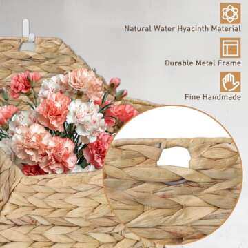 TKGKHK Wall Mounted Storage Baskets, 2PCS Handmade Water Hyacinth Storage Baskets Wall Hanging Organizing Container for Living Room,Bedroom,Kitchen (Large+Small)