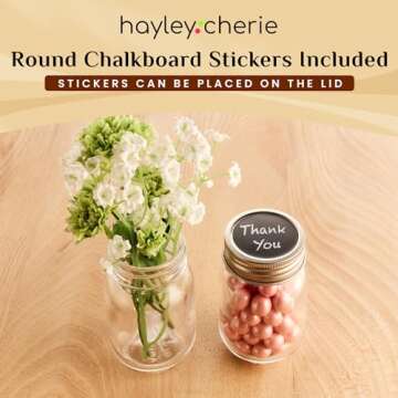 2.5oz Small Mason Jars with Lids & Chalkboard Labels (12 Pack) Airtight Mini Mason Jars for Party Favors, Spices, Jam, Condiments, Honey, Jelly, Candy, Shot Glasses, Wedding, Gifts, Tiny Glass Bottles