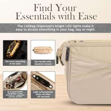 Littbag Handbag Organizer with Patented LED & Auto 60-sec Shutoff - Featured in Oprah's Favorite Thi...