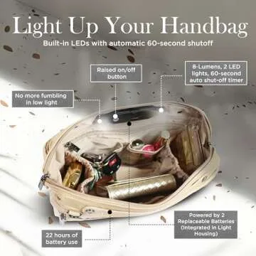 Littbag Designer Purse Organizer with LED Light and Compartmental Design