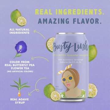 Busty Lush Non-Alcoholic Lavender Margarita, Craft Sparkling Mocktail, Low Sugar & Low Calorie, Feat...
