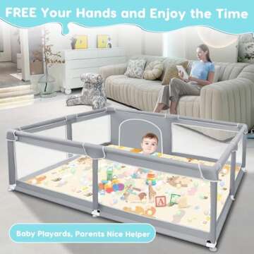 Fshibila Baby Playpen with Mat - Spacious and Safe Indoor & Outdoor Play Yard for Babies and Toddler...