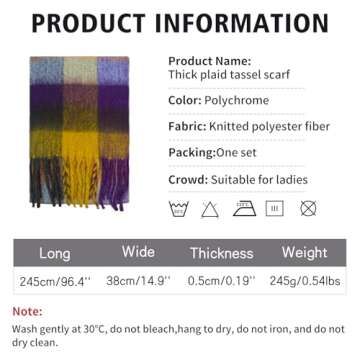 Winter Scarf Women Oversized Plaid Scarf Large Chunky Blanket Scarf Thick Warm Shawl Wraps with Tassels