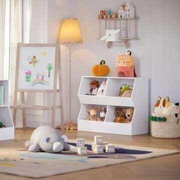 DINZI LVJ Kids Bookshelf, Toy Storage Organizer, Wooden Toy Storage Cabinet, 4 Cubby Children Bookca...