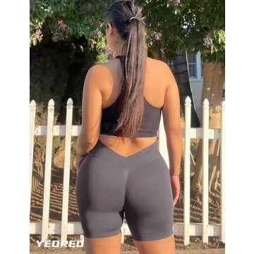 YEOREO Workout Scrunch Shorts Women 3.6" V Back Gym Butt Lifting Liz High Waisted Seamless Shorts Taupe S