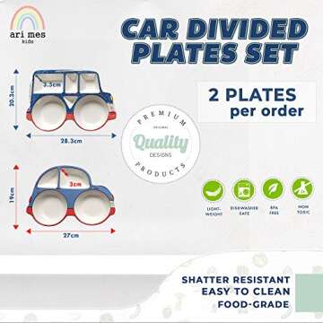 Exciting ARI MES Toddler Plate Set - 2 Fun Car-Shaped Plates for Picky Eaters