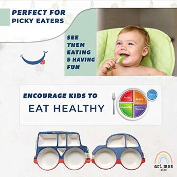 ARI MES Toddler Plate Set - Fun Car Shaped Dinnerware