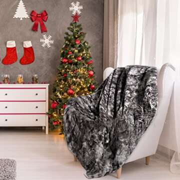 LANGRIA Luxury Super Soft Faux Fur Fleece Throw Blanket Cozy Fluffy Warm Breathable Lightweight and ...