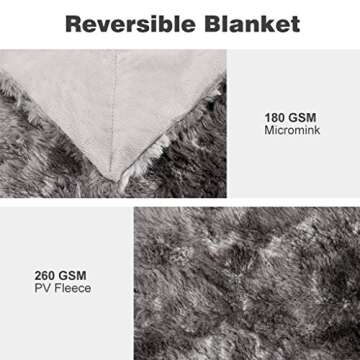 LANGRIA Luxury Super Soft Faux Fur Fleece Throw Blanket Cozy Fluffy Warm Breathable Lightweight and Machine Washable Dyed Fabric for Winter – Decorative Throw for Couch Sofa Bed (50" x 60", Grey)