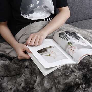 LANGRIA Luxury Super Soft Faux Fur Fleece Throw Blanket Cozy Fluffy Warm Breathable Lightweight and Machine Washable Dyed Fabric for Winter – Decorative Throw for Couch Sofa Bed (50" x 60", Grey)