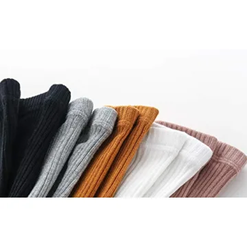 CECORC Baby Tights – Thick Toddlers Girl Leggings– Cable Knit Cotton Stockings (1-2 years, 5 pack (black+white+grey+lightpink+ginger))