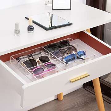 MyGift Stylish Clear Acrylic Eyewear Organizer Tray with 8 Compartments for Home