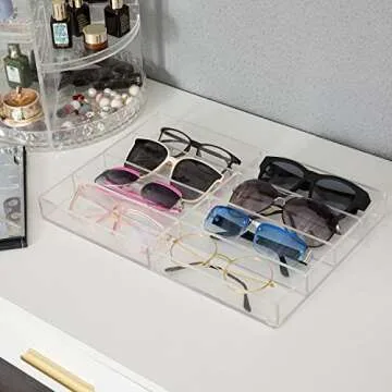 MyGift Acrylic Sunglass Organizer Tray with 8 Compartments