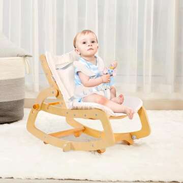 MallBest 3-in-1 Baby Bouncer Adjustable Wooden Rocker Chair Recliner with Removable Cushion and Seat...