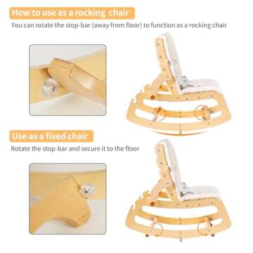 MallBest 3-in-1 Baby Bouncer Adjustable Wooden Rocker Chair Recliner with Removable Cushion and Seat Belt for Infant to Toddler (Beige)